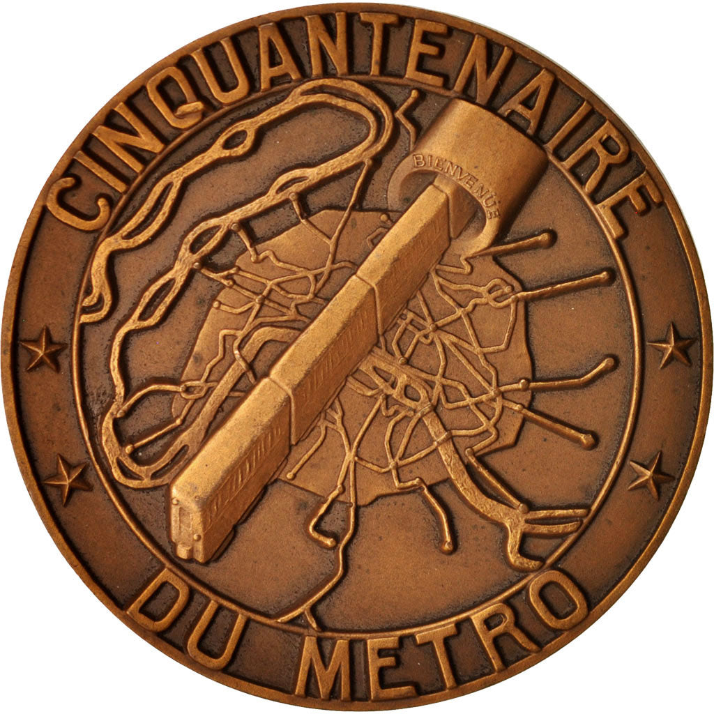 France, Medal, Ville de Paris, Cinquantenaire du métro, Railway, 1950