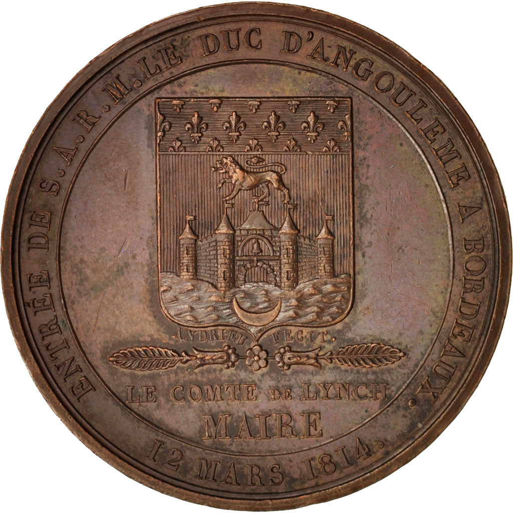 Francia, Medal, Entrée du duc d'Angoulême à Bordeaux, History, 1814, Andrieu