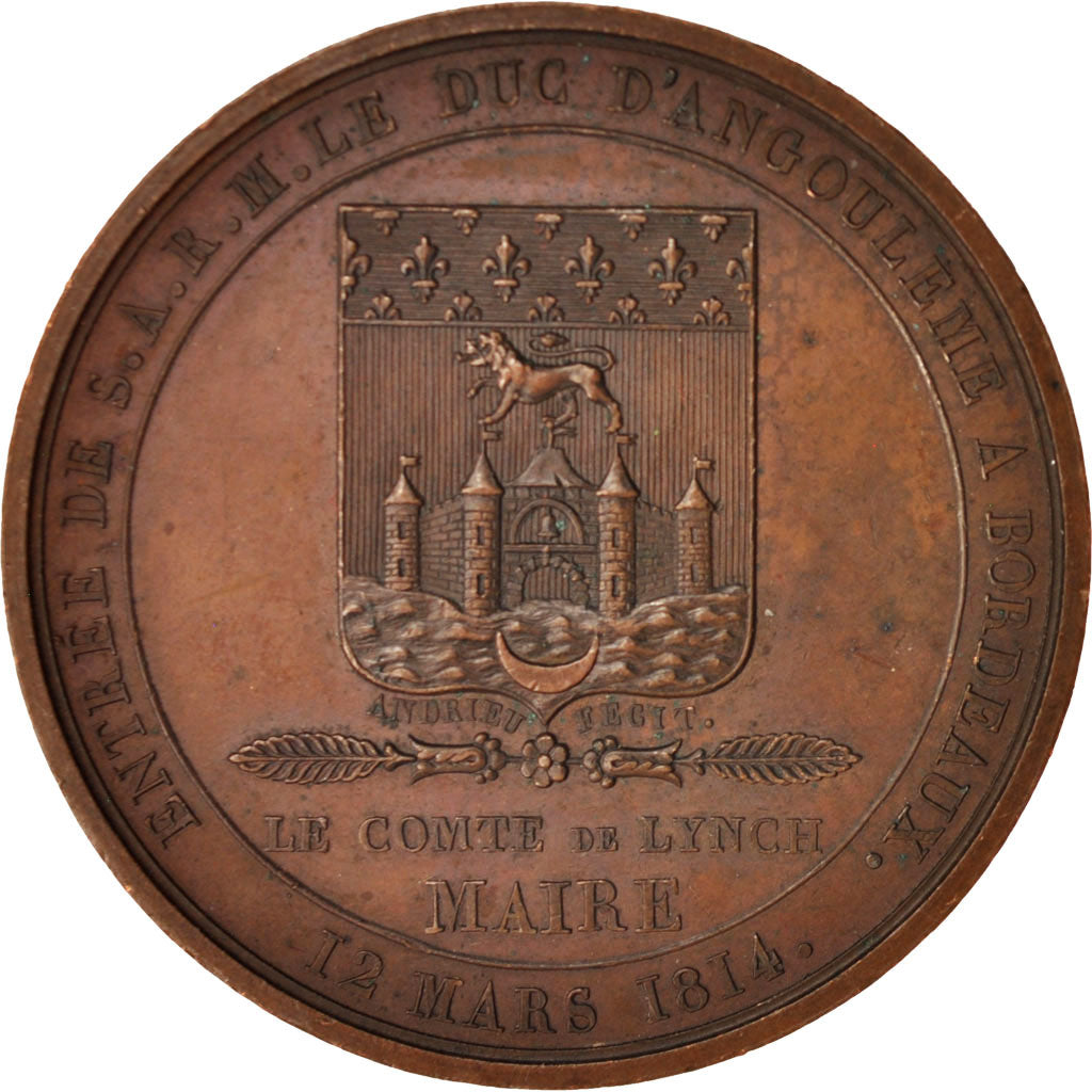 France, Medal, Entrée du duc d'Angoulême à Bordeaux, History, 1814, Andrieu
