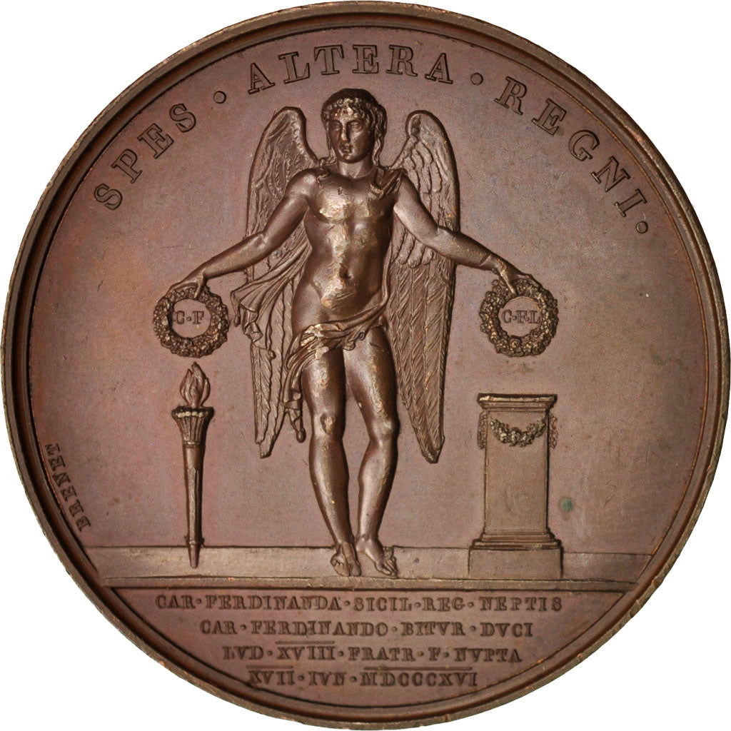 Francia, Medal, Louis XVIII, Politics, Society, War, 1816, Andrieu, BB+, Rame