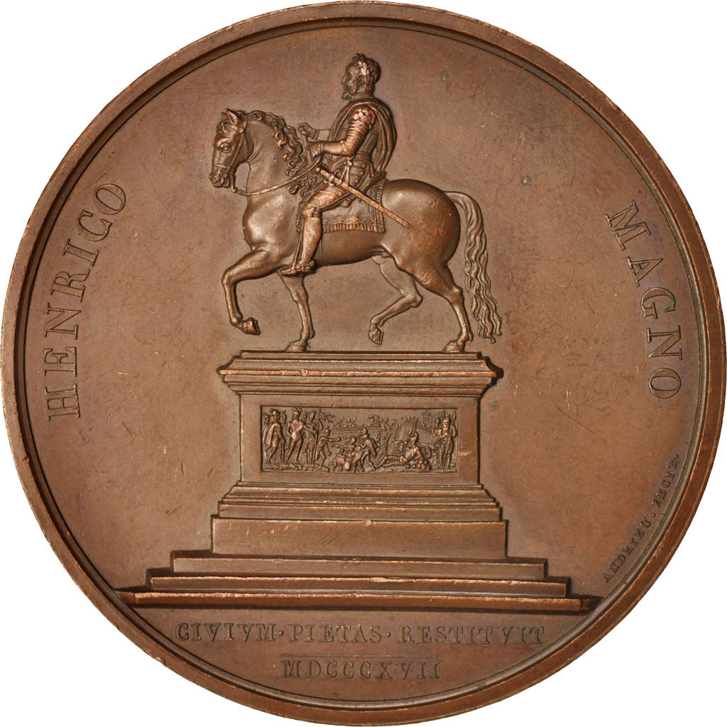 France, Medal, Rétablissement de la statue équestre d'Henri IV à Paris, Louis