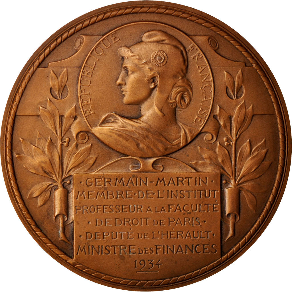 France, Medal, Germain Martin, Politics, Society, War, 1934, Prud'homme.G