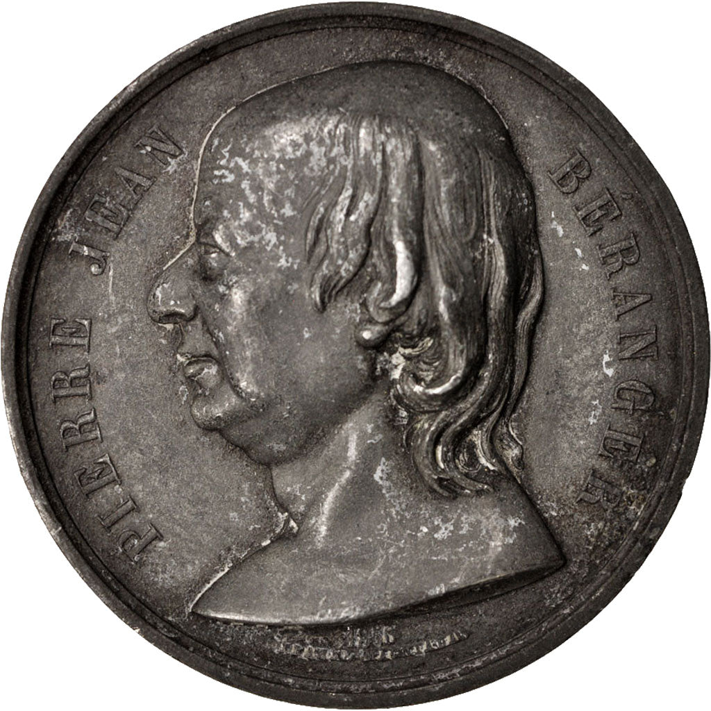 Francia, Medal, Pierre Jean Béranger, Arts & Culture, 1858, MB, Stagno