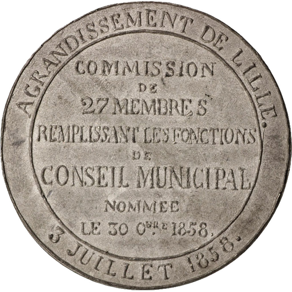 France, Medal, Ville de Lille, Agrandissement de Lille, History, 1858