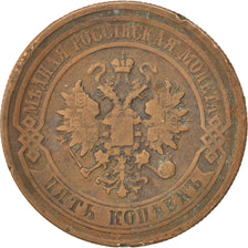Moneda, Rusia, Nicholas II, 5 Kopeks, 1878, Saint-Petersburg, BC+, Cobre