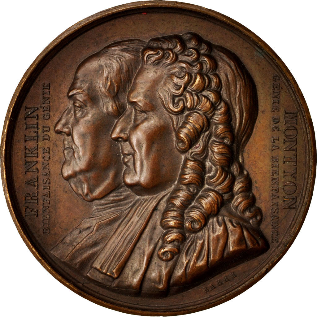 Francia, Medal, FranklIn and Montyon, History, 1833, Barre, BB+, Bronzo