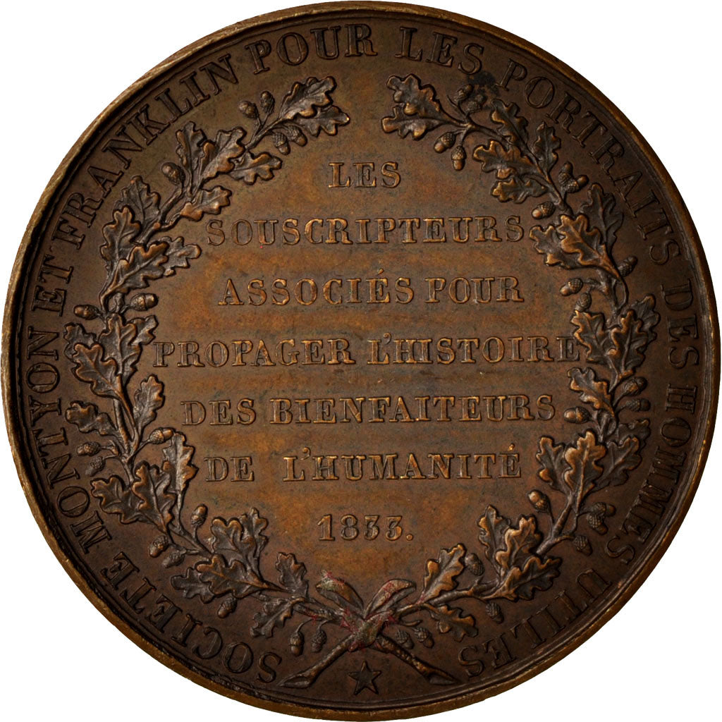 Francia, Medal, FranklIn and Montyon, History, 1833, Barre, BB+, Bronzo
