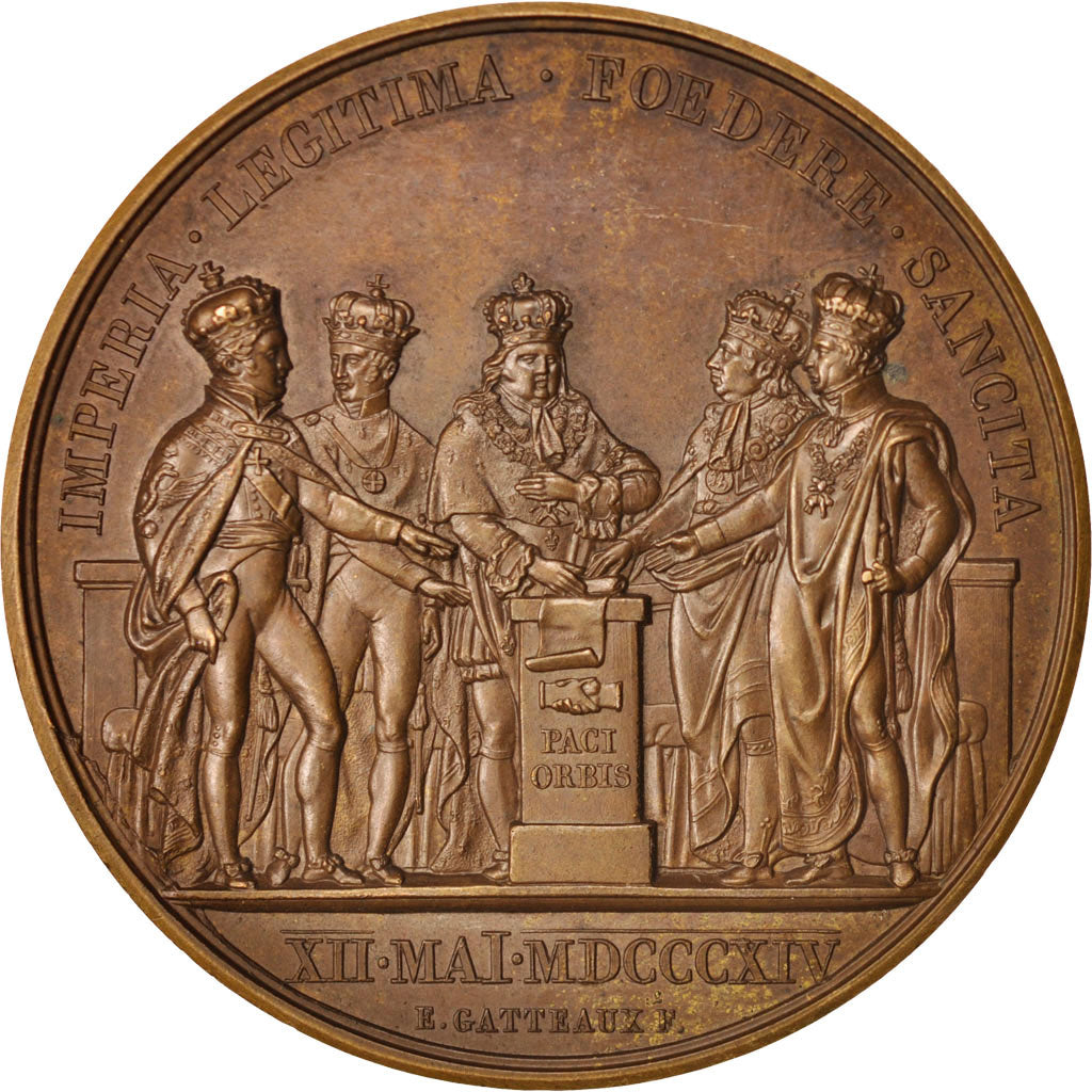 France, Medal, Louis XVIII, Alliance des couronnes, History, 1814, Andrieu