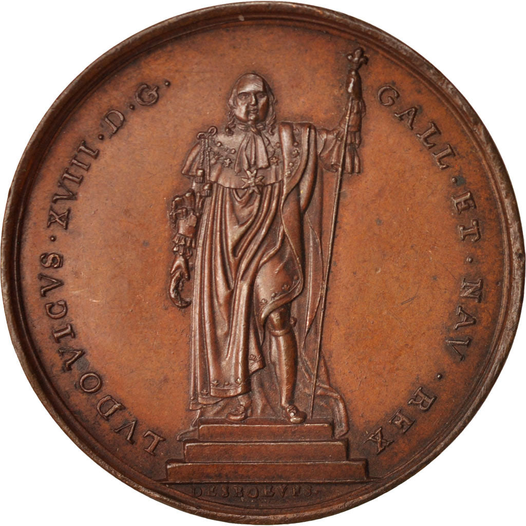 France, Medal, Statue de Louis XVIII, History, 1817, AU(50-53), Copper