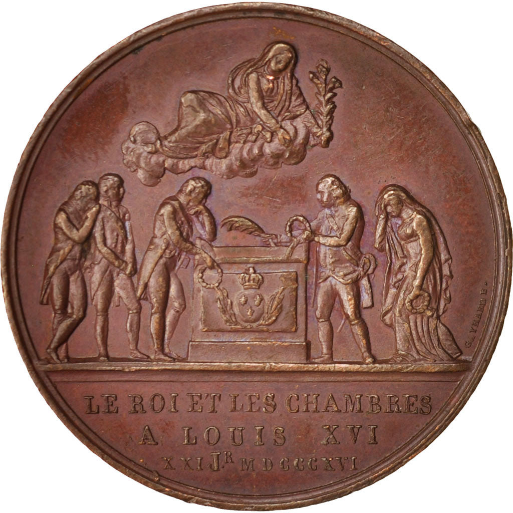 France, Medal, Hommage à Louis XVI, History, 1816, AU(50-53), Copper