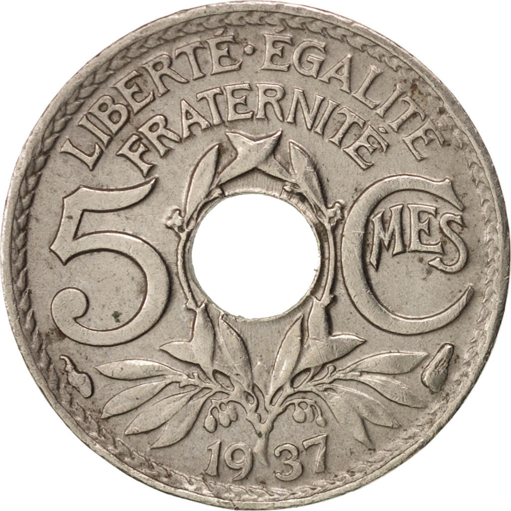 Münze, Frankreich, Lindauer, 5 Centimes, 1937, SS+, Copper-nickel, KM:875