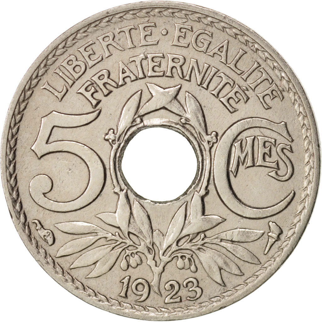 France, Lindauer, 5 Centimes, 1923, Paris, AU(50-53), Copper-nickel