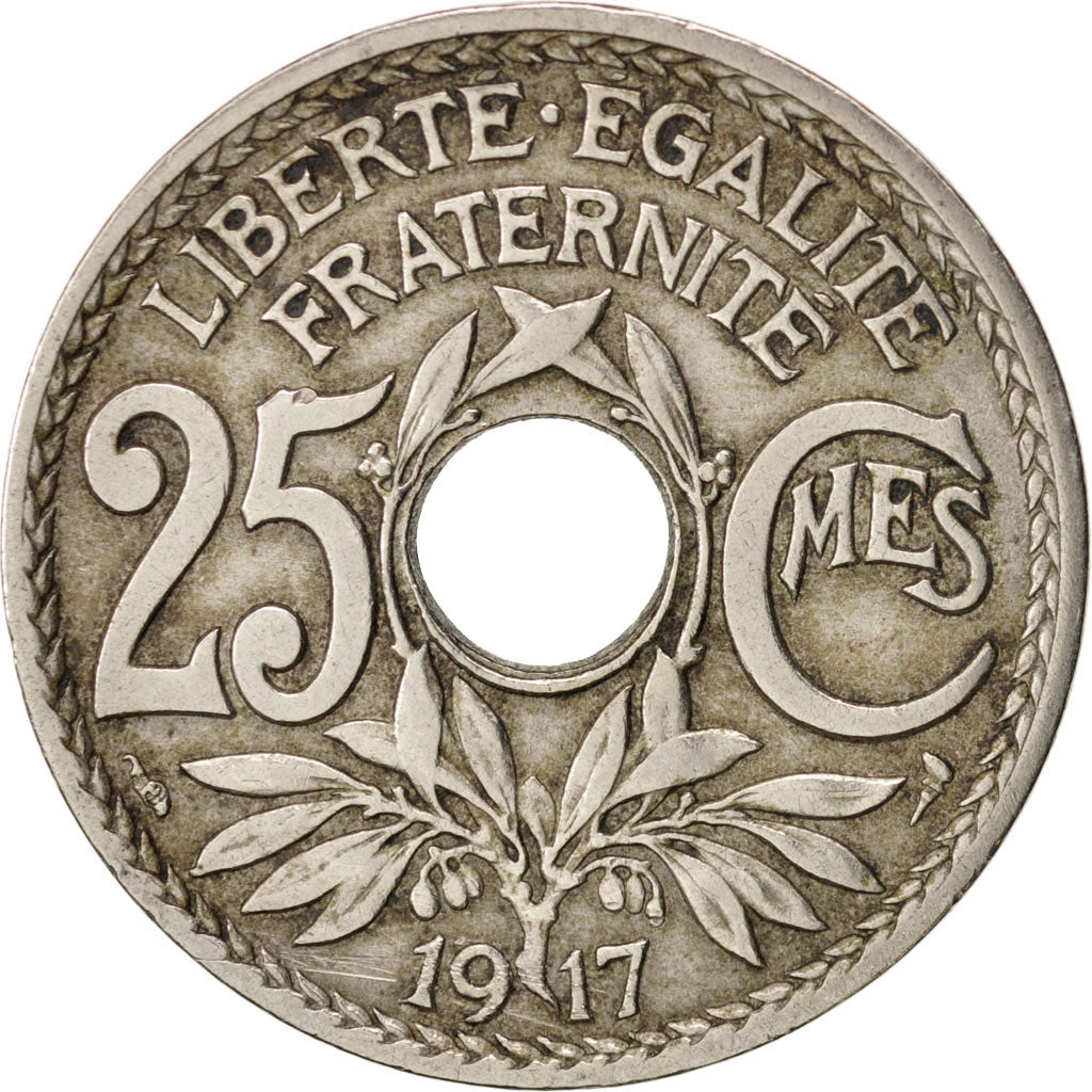 France, Lindauer, 25 Centimes, 1917, VF(20-25), Copper-nickel, KM:867a