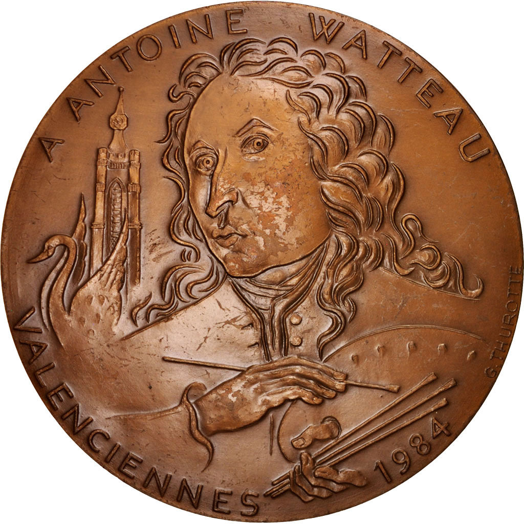 France, Medal, Antoine Watteau, Valenciennes, Arts & Culture, 1984, Thurotte