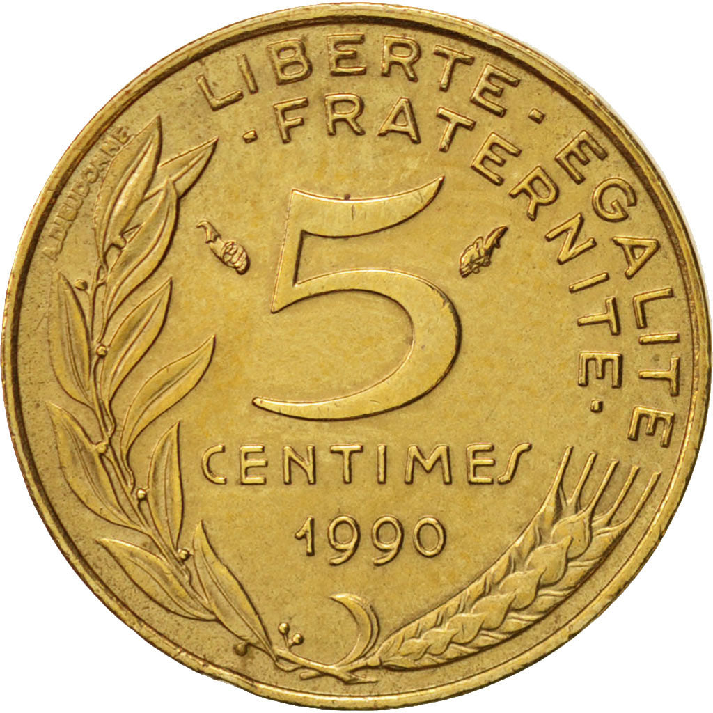 Coin, France, Marianne, 5 Centimes, 1990, Paris, AU(50-53), Aluminum-Bronze
