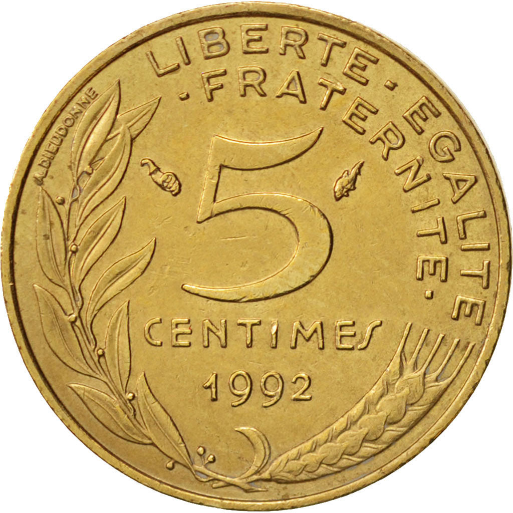 Coin, France, Marianne, 5 Centimes, 1992, Paris, AU(55-58), Aluminum-Bronze