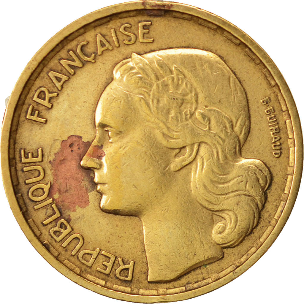 Moneda, Francia, Guiraud, 10 Francs, 1955, Paris, MBC, Aluminio - bronce