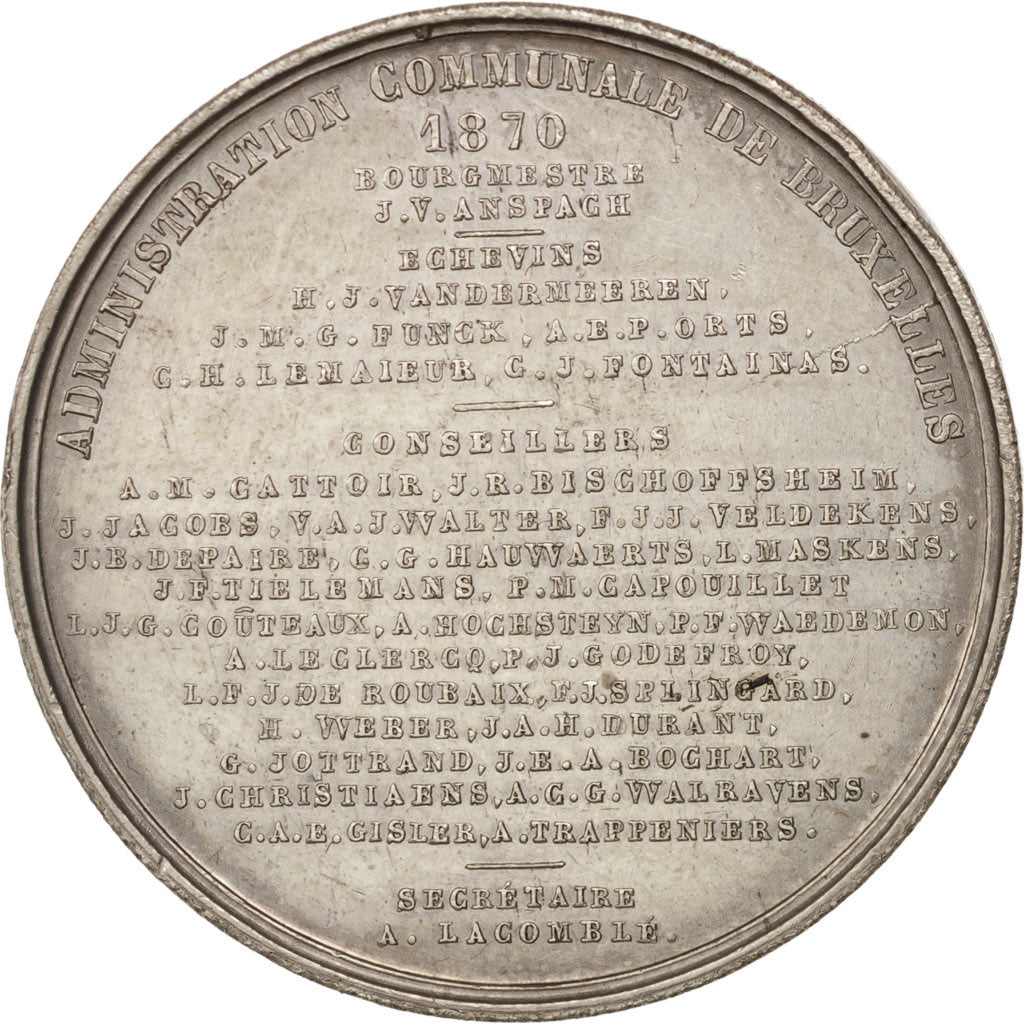 Belgium, Token, Administration communale de Bruxelles, Jeton de présence, 1870