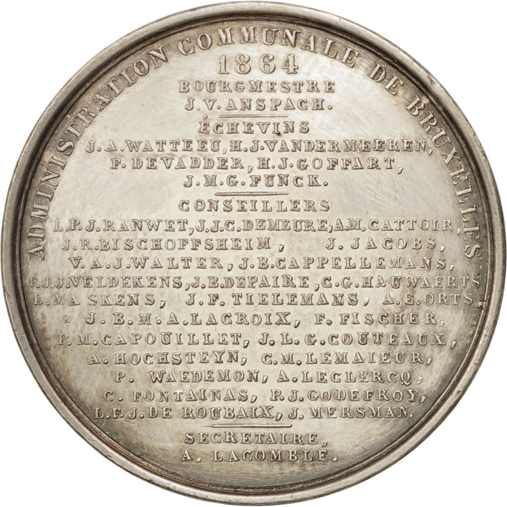 Belgium, Token, Administration communale de Bruxelles, Jeton de présence, 1864