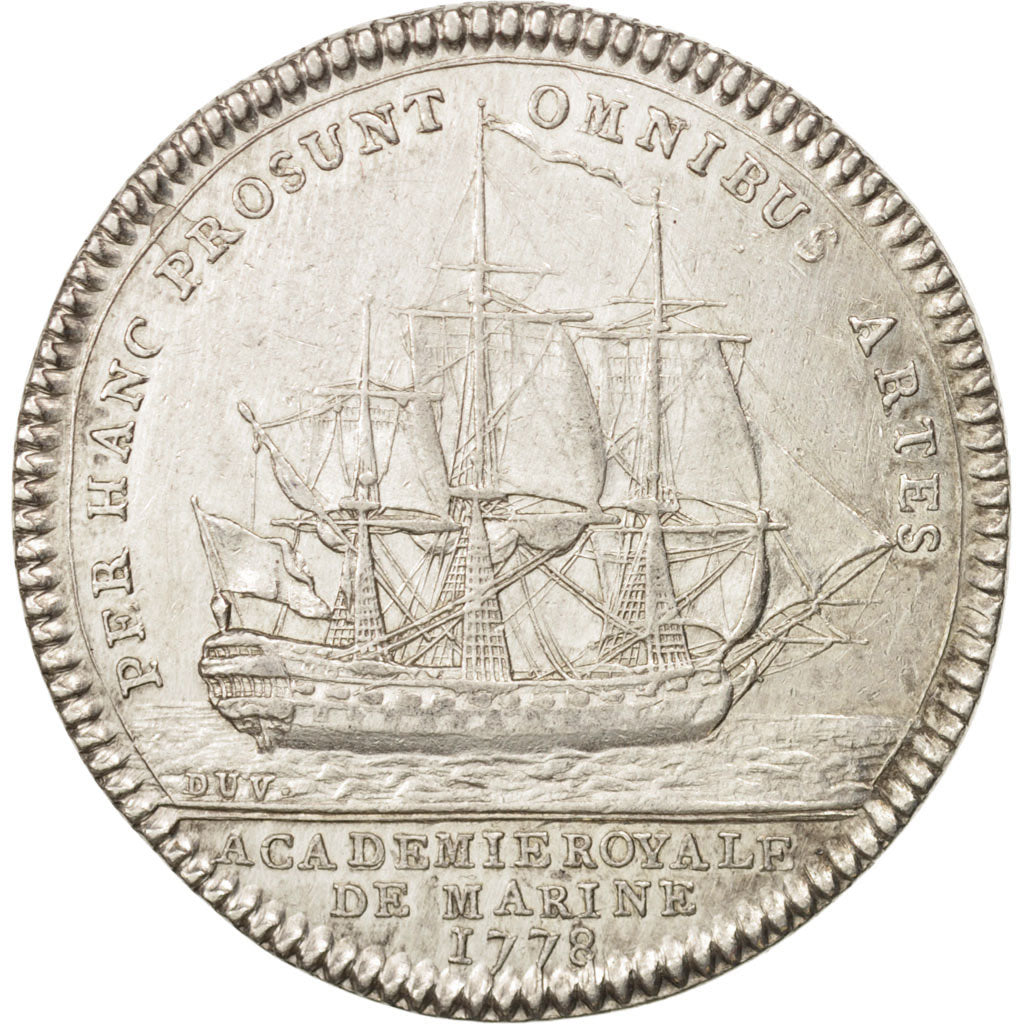 France, Token, The Boats, Académie de Marine, 1778, AU(50-53), Silver