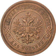 RUSSIA, 2 Kopeks, 1909, Saint-Petersburg, KM #10.2, AU(55-58), Copper, 6.62