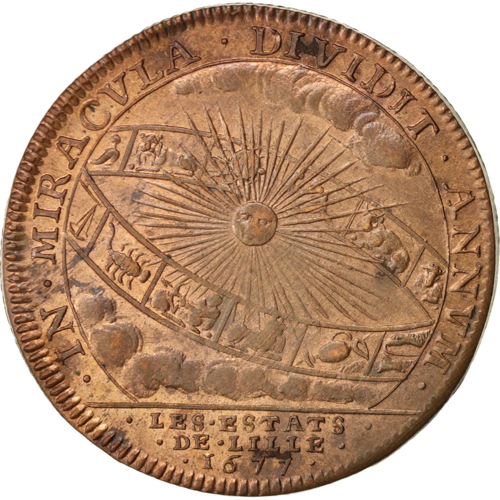 France, Token, Royal, États de Lille, Louis XIV, 1677, AU(50-53), Copper