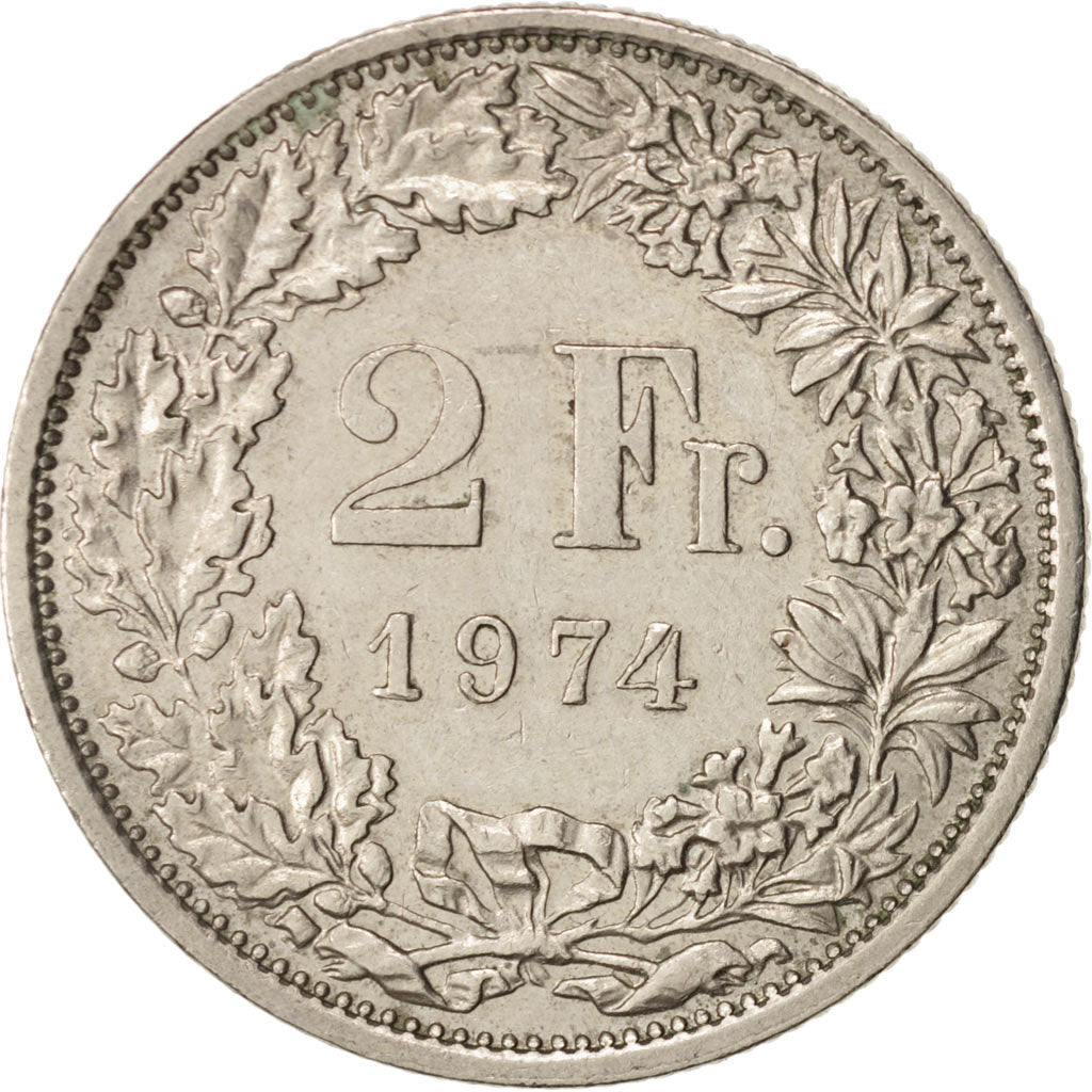 Münze, Schweiz, 2 Francs, 1974, Bern, SS, Copper-nickel, KM:21a.1