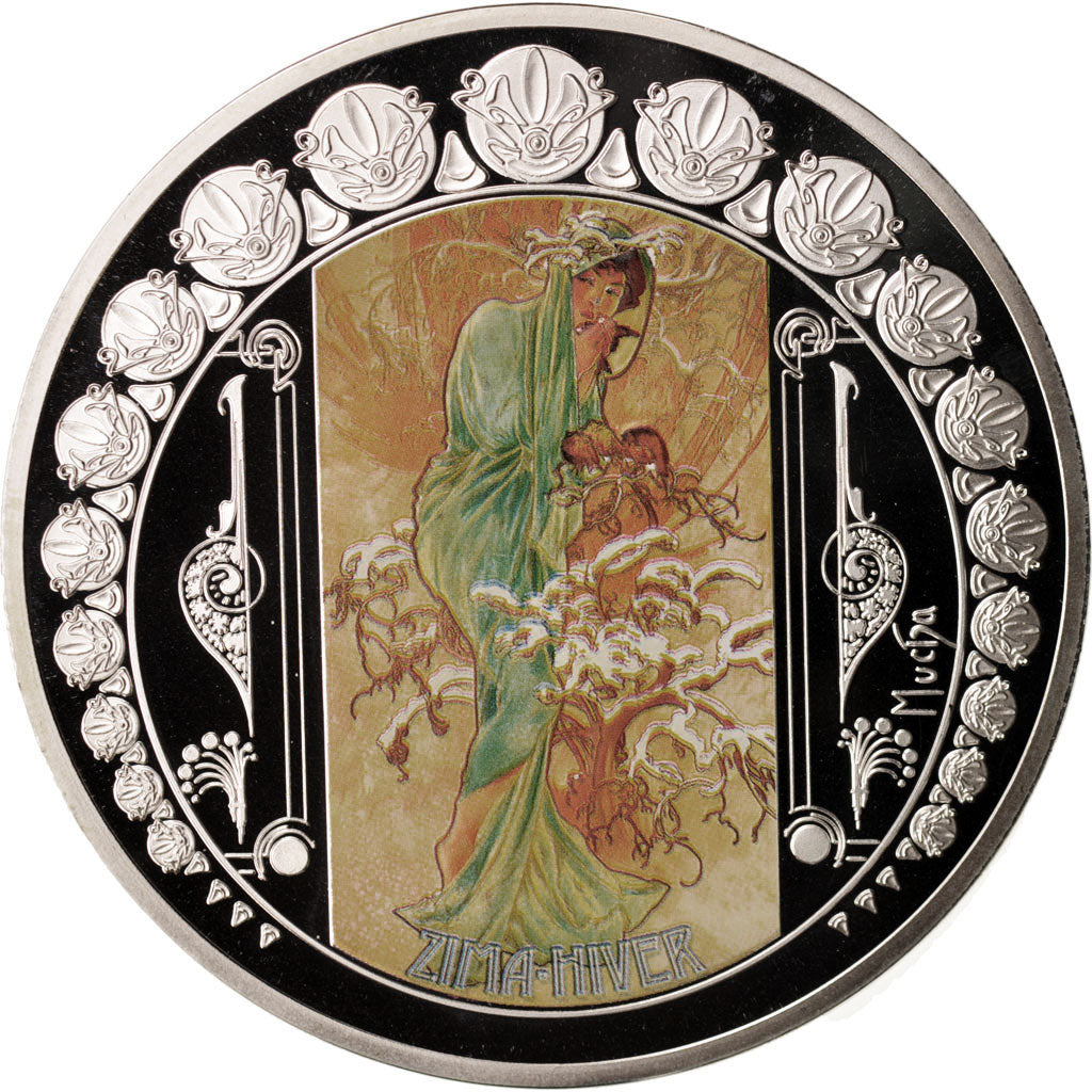 France, Medal, Mucha, Les quatre saisons, Hiver, Arts & Culture, 2014, FDC