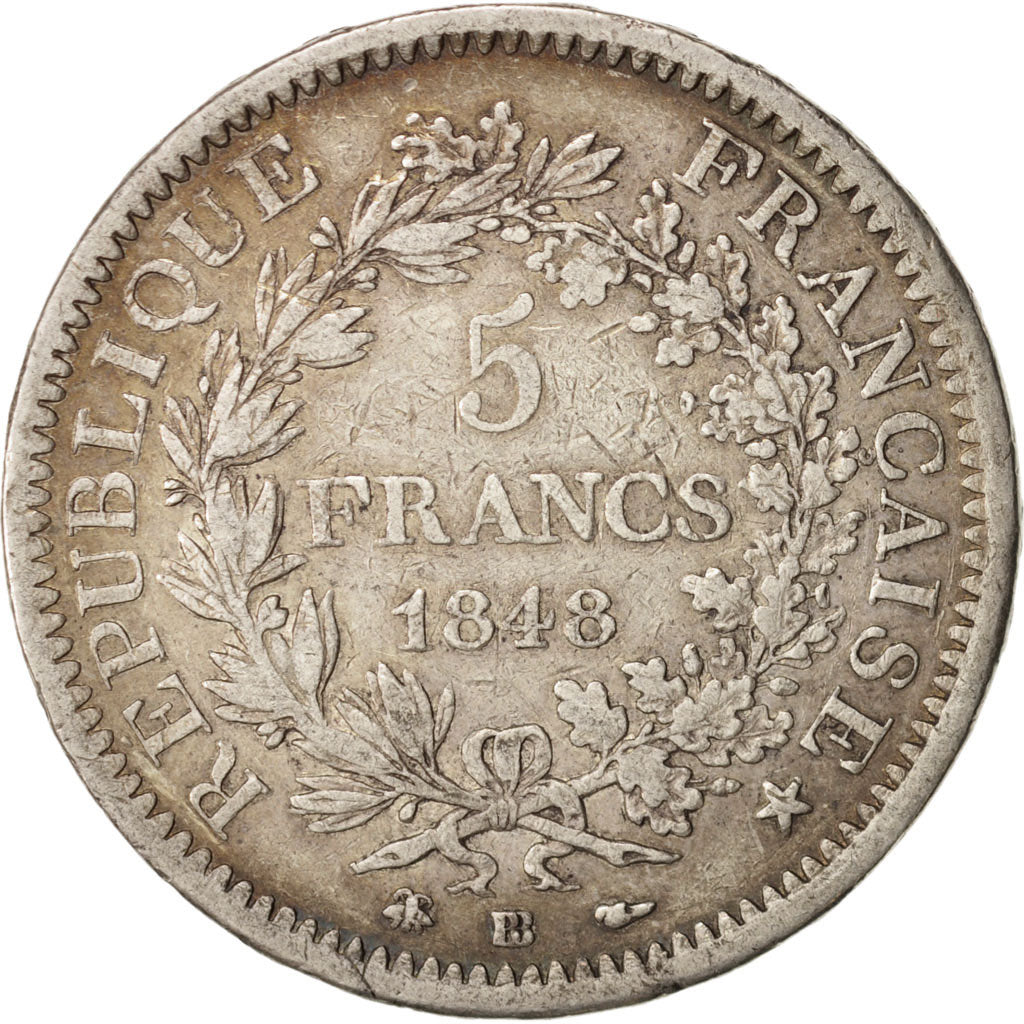 France, Hercule, 5 Francs, 1848, Strasbourg, VF(20-25), Silver, KM:756.2