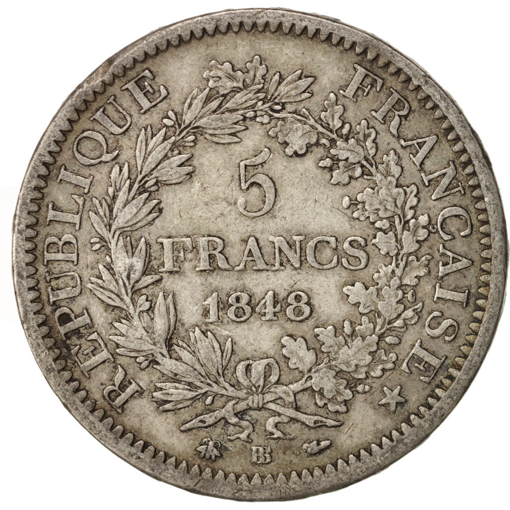 France, Hercule, 5 Francs, 1848, Strasbourg, VF(30-35), Silver, KM:756.2