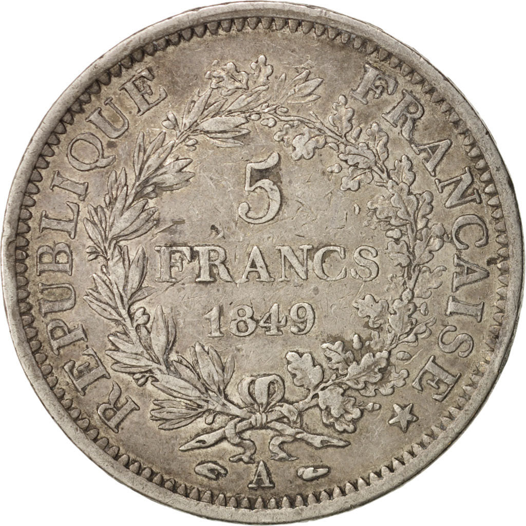 France, Hercule, 5 Francs, 1849, Paris, VF(30-35), Silver, KM:756.1, Gadoury:683