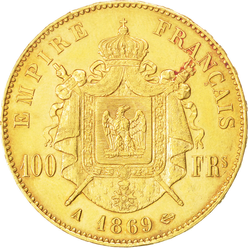 Second Empire, 100 Francs or Napoléon III tête laurée 1869 A, KM 802.1