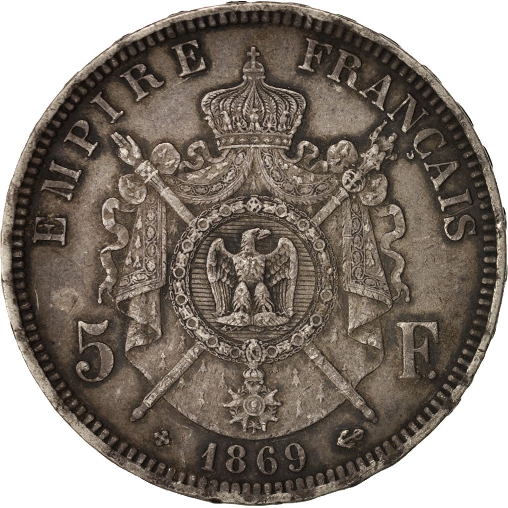France, Napoléon III, 5 Francs, 1869, Strasbourg, EF(40-45), Silver, KM:799