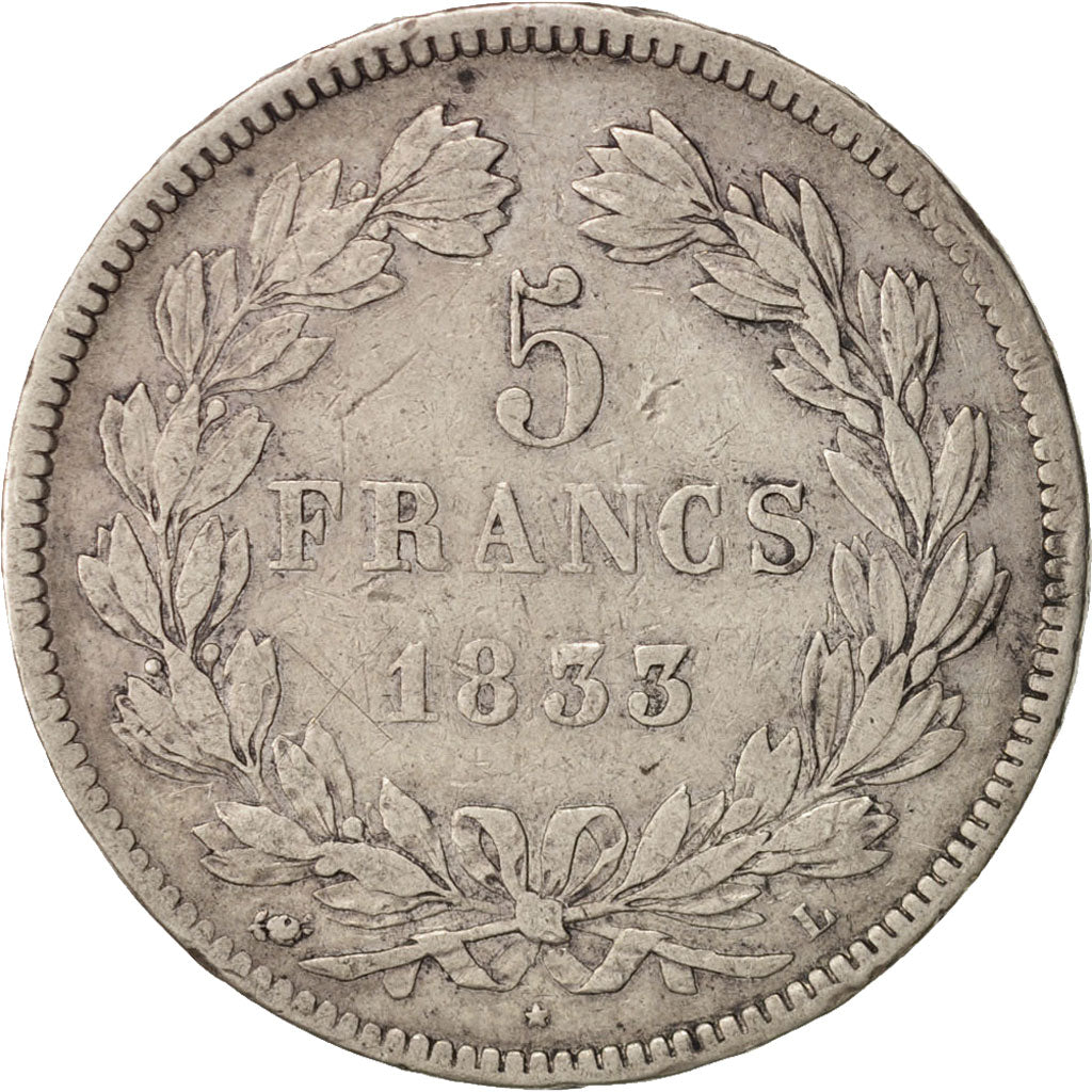 Francia, Louis-Philippe, 5 Francs, 1833, Bayonne, MB, Argento, KM:749.8