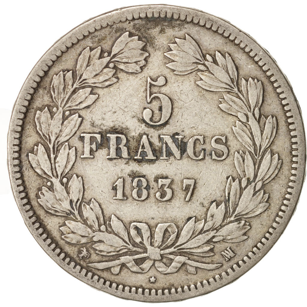 Coin, France, Louis-Philippe, 5 Francs, 1837, Marseille, VF(20-25), Silver