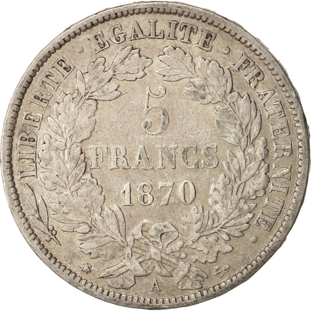 Frankreich, Cérès, 5 Francs, 1870, Paris, S, Silber, KM:819, Gadoury:743