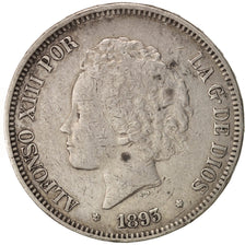 Spain, Alfonso XIII, 5 Pesetas, 1893, Madrid, EF(40-45), Silver, KM:700