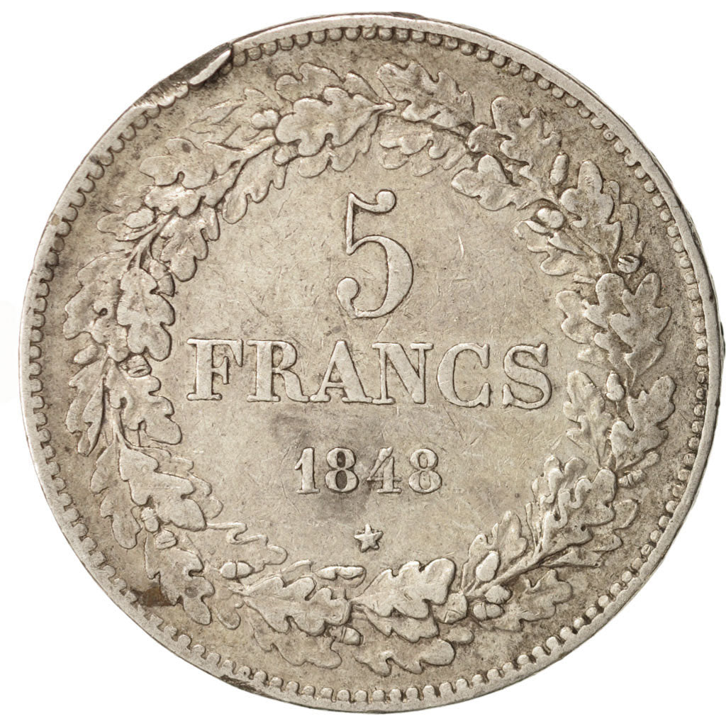 Moneta, Belgio, Leopold I, 5 Francs, 5 Frank, 1848, MB+, Argento, KM:3.2
