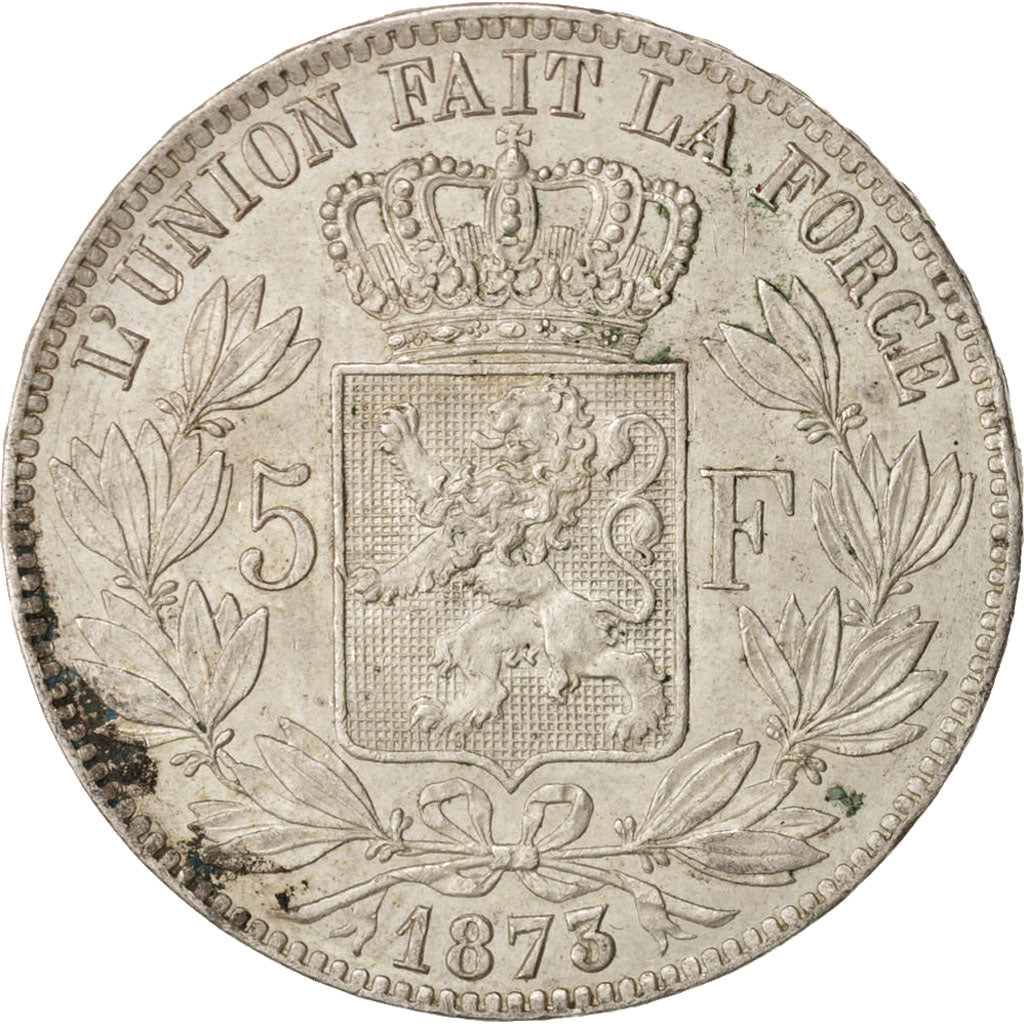 Belgium, Leopold II, 5 Francs, 5 Frank, 1873, AU(50-53), Silver, KM:24