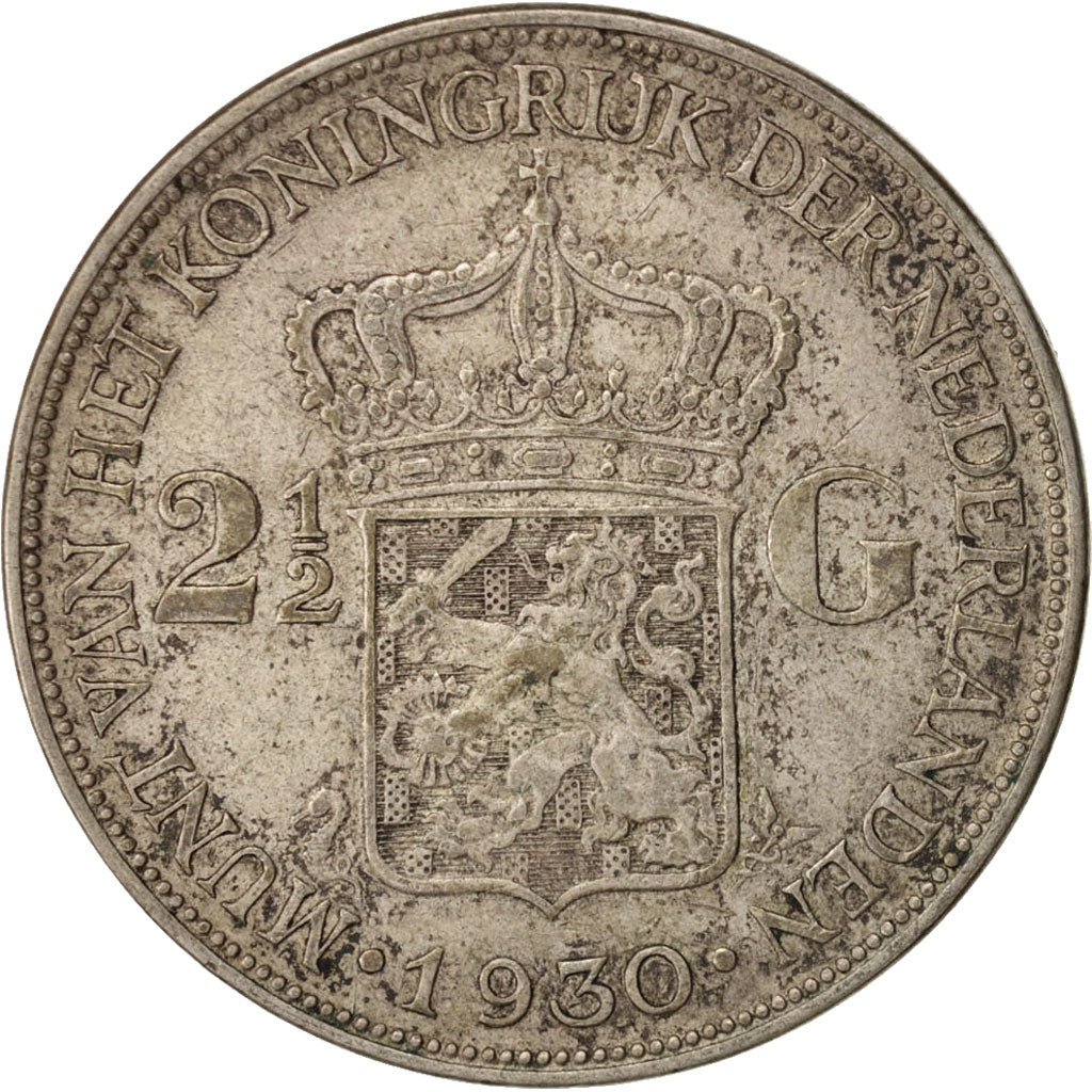 Netherlands, Wilhelmina I, 2-1/2 Gulden, 1930, EF(40-45), Silver, KM:165