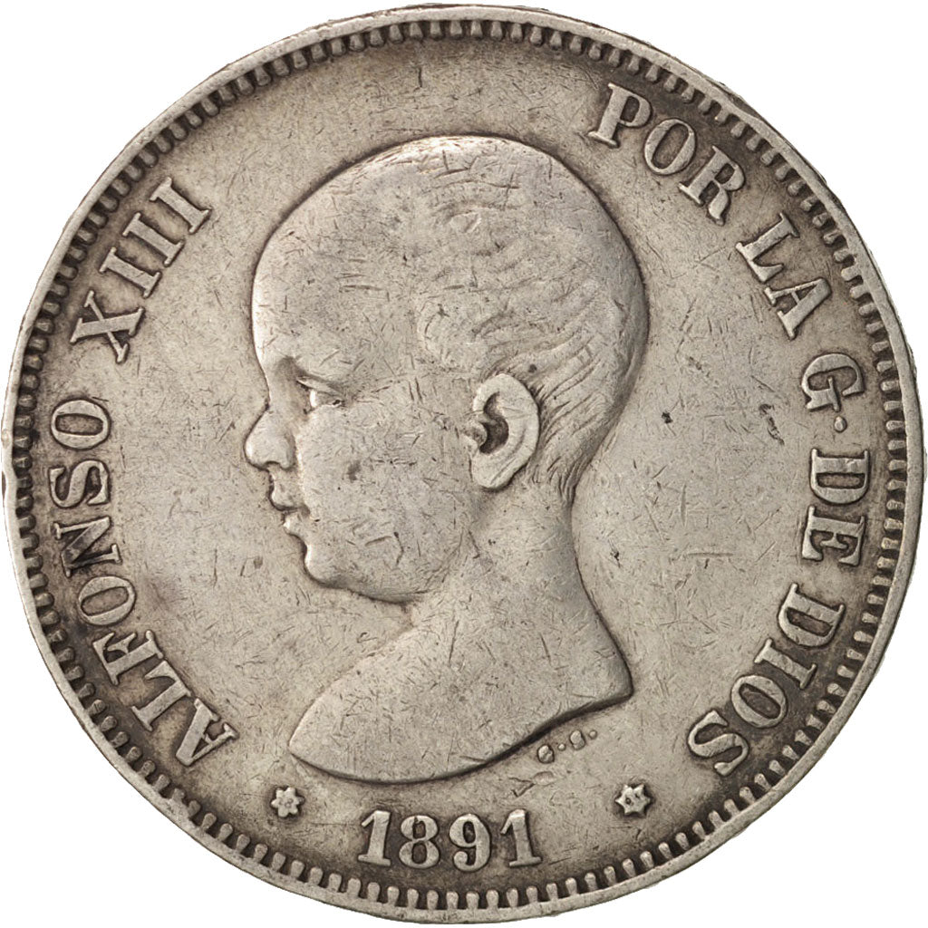 Münze, Spanien, Alfonso XIII, 5 Pesetas, 1891, SS, Silber, KM:689