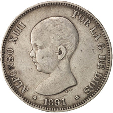 Münze, Spanien, Alfonso XIII, 5 Pesetas, 1891, SS, Silber, KM:689