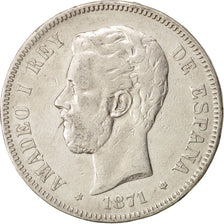Münze, Spanien, Amadeao I, 5 Pesetas, 1871, Madrid, S+, Silber, KM:666