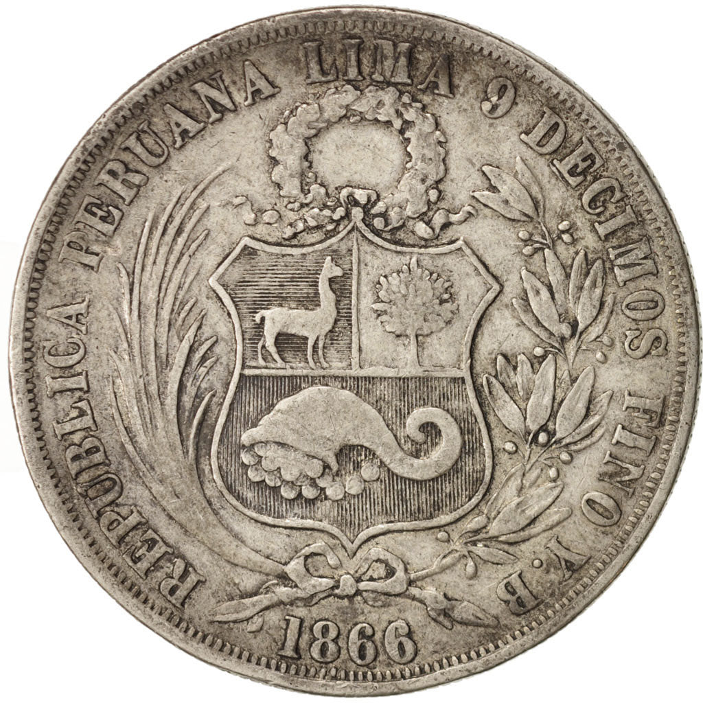 Peru, SOUTH PERU, Sol, 1866, Lima, EF(40-45), Silver, KM:196.1