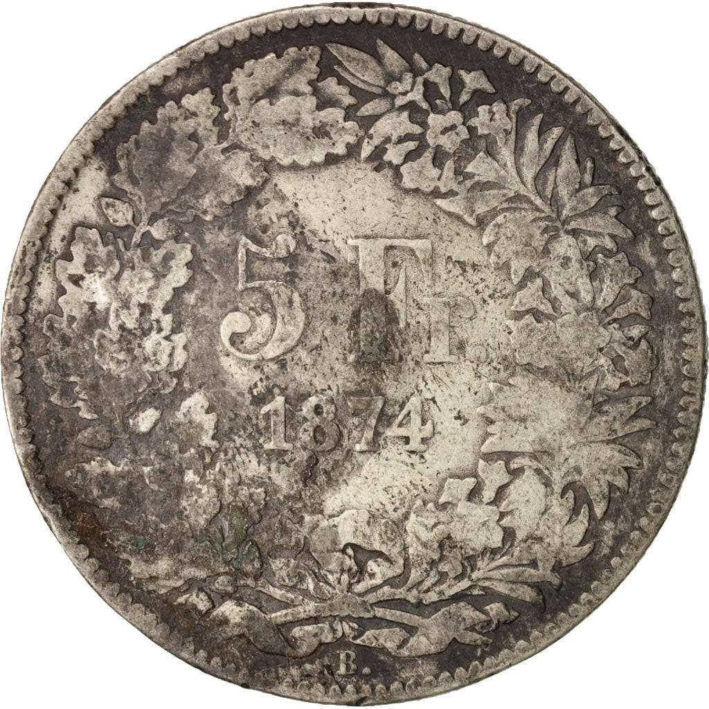 Switzerland, 5 Francs, 1874, Bern, VG(8-10), Silver, KM:11