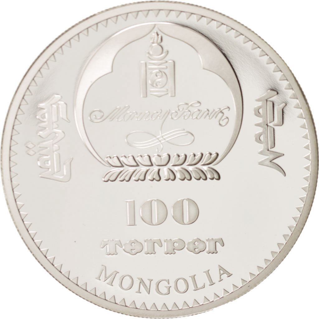 Coin, Mongolia, 100 Tugrik, 2008, MS(65-70), Silver, KM:308