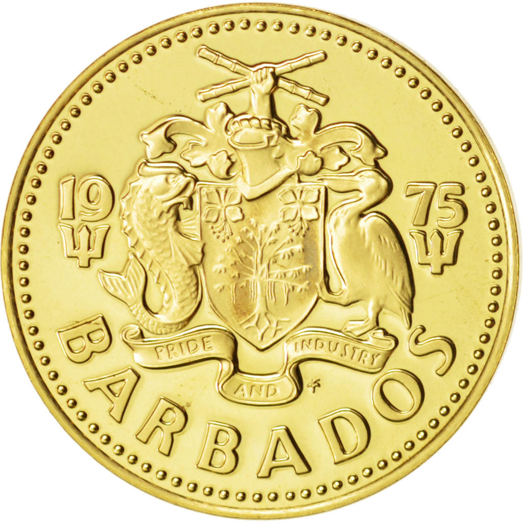 Coin, Barbados, 5 Cents, 1975, Franklin Mint, MS(65-70), Brass, KM:11