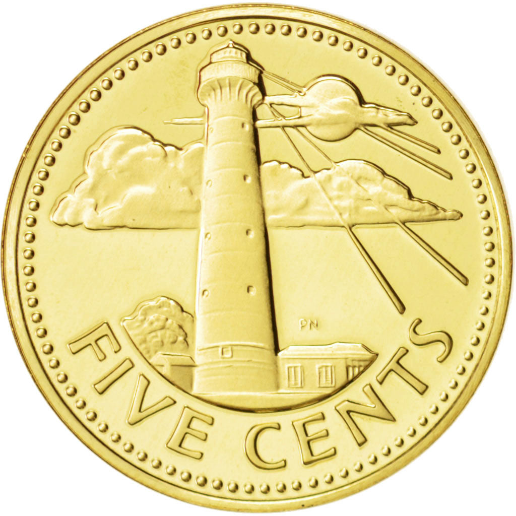 Coin, Barbados, 5 Cents, 1975, Franklin Mint, MS(65-70), Brass, KM:11
