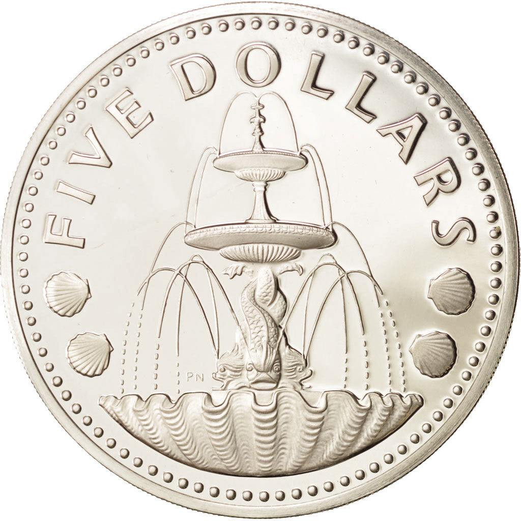 Barbados, 5 Dollars, 1975, Franklin Mint, MS(65-70), Copper-nickel, KM:16