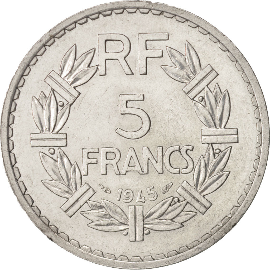 Coin, France, Lavrillier, 5 Francs, 1945, Paris, AU(55-58), Aluminum, KM:888b.1